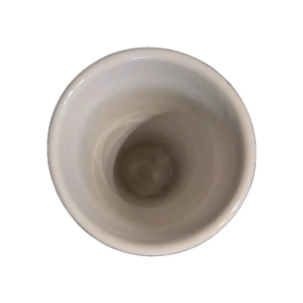 Blue Daisy White Ceramic Vase Fluted Rim Embossed & HPainted Yellow Center